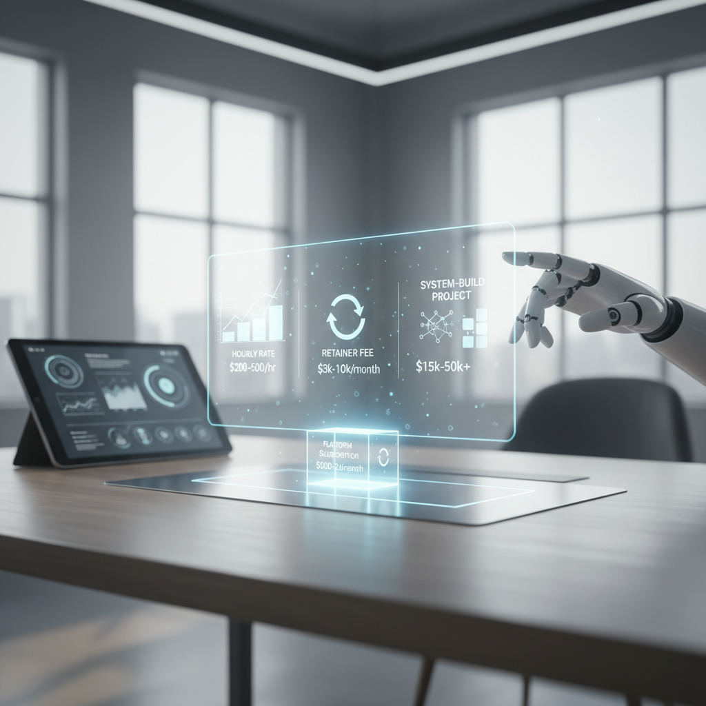 Editorial hero image illustrating: AI Search Marketing Consultant Pricing: What You'll Actually Pay in 2026