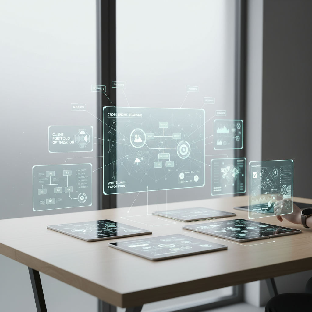 Editorial hero image illustrating: AI SEO Tools for Agencies: Scaling AI Visibility Across Client Portfolios