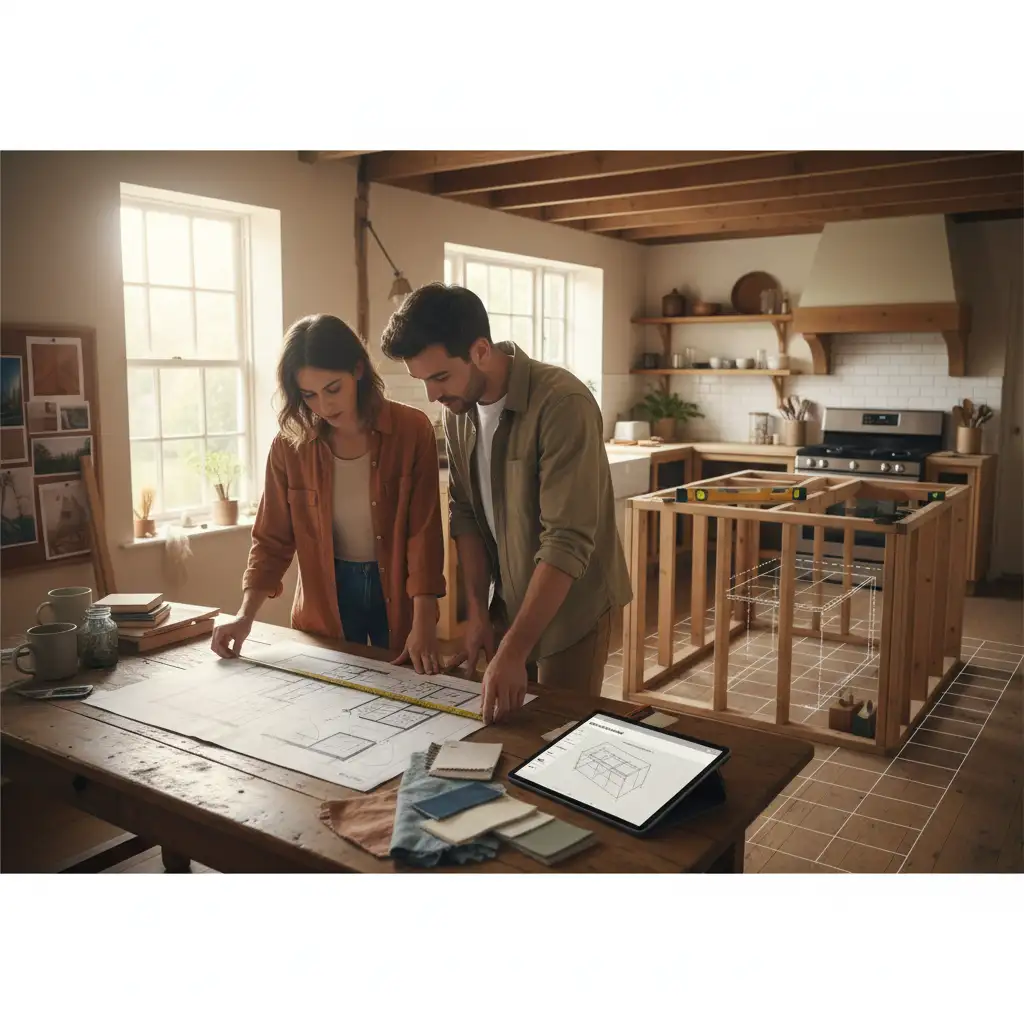 Editorial hero image illustrating: Kitchen Island Dimensions & Layout Planning Guide