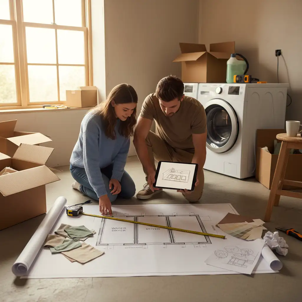 Editorial hero image illustrating: How to Plan a Utility Room Layout With Washer Dryer